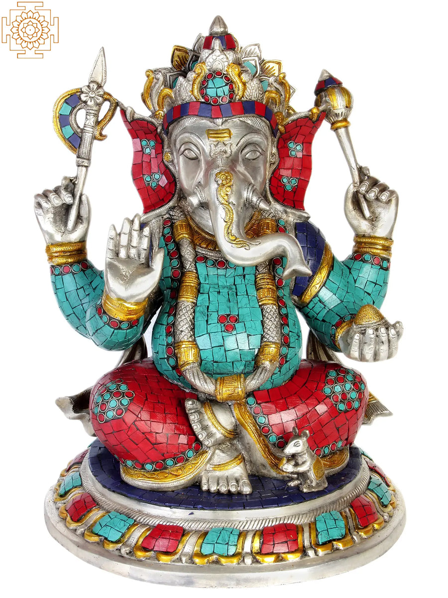 17" Lord Ganesha Handmade Brass Statue for Pooja