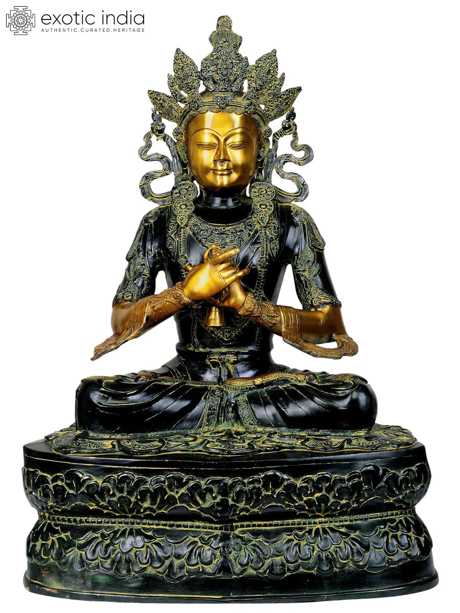 33" Large Crown Buddha Brass Statue Handmade