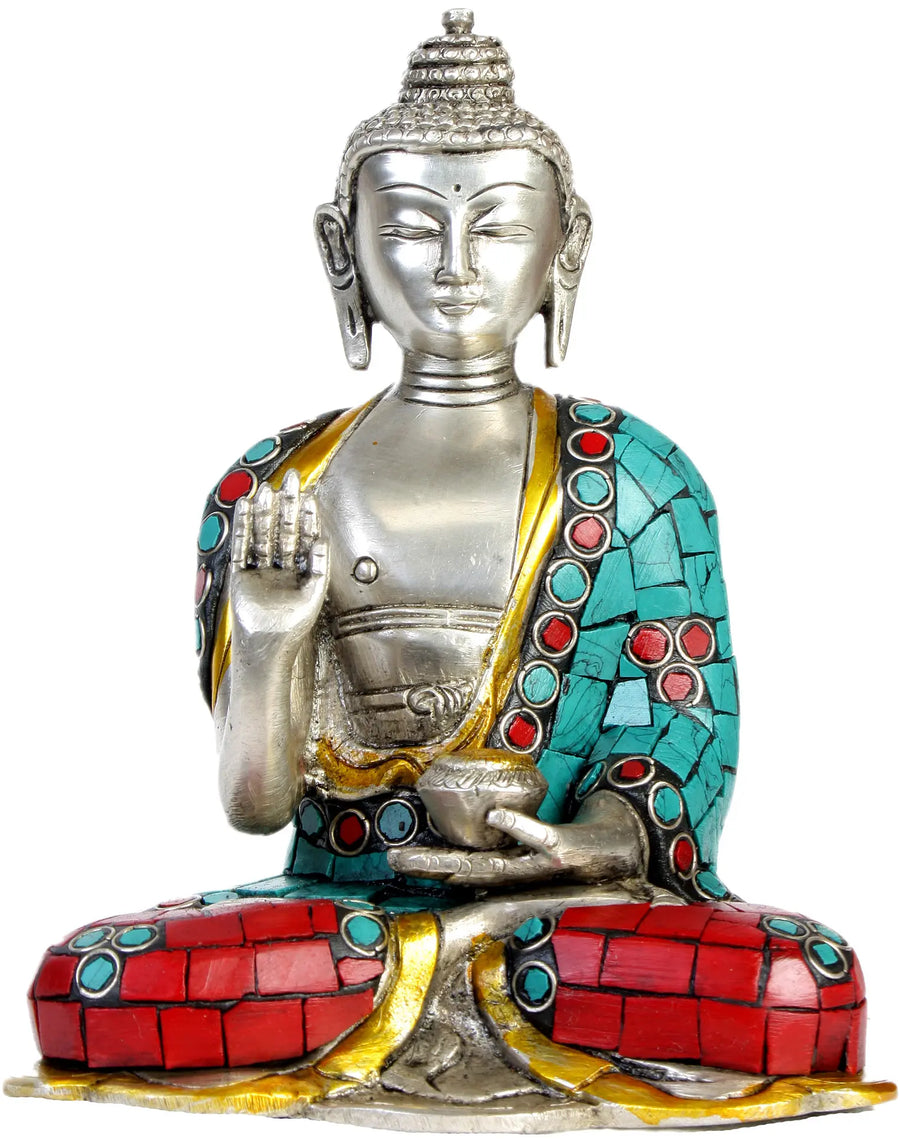 6" Lord Buddha Statue in Abhaya Mudra Handmade Brass Idol