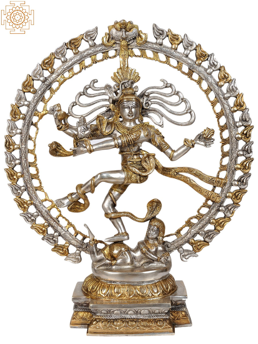 28" Lord Shiva Nataraja Brass Statue with Silver and Gold Finish