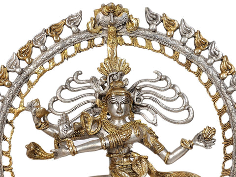 28" Large Size Lord Shiva as Nataraja in Silver and Golden Hues In Brass