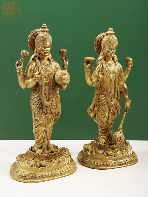 16" Lord Vishnu and Goddess Lakshmi Brass Sculpture