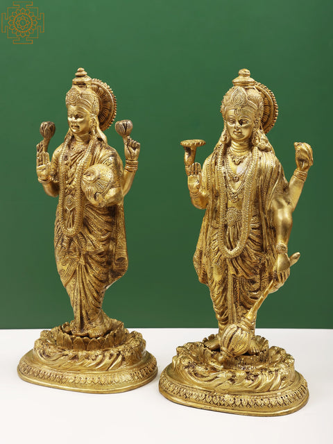 16" Lord Vishnu and Goddess Lakshmi Brass Sculpture