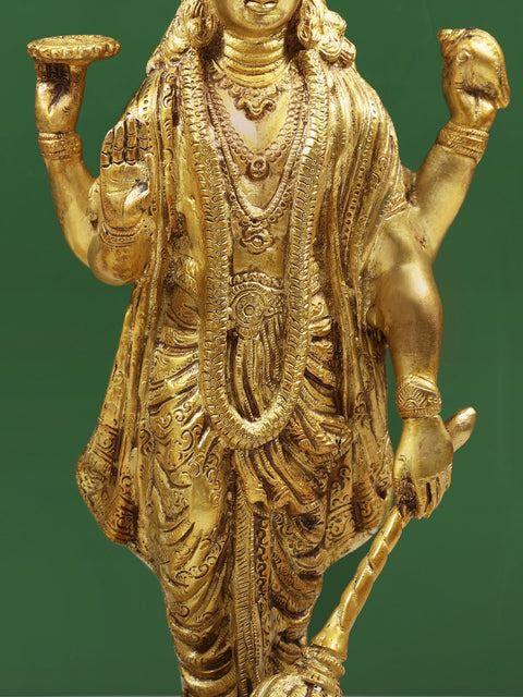 16" Lord Vishnu and Goddess Lakshmi Brass Sculpture