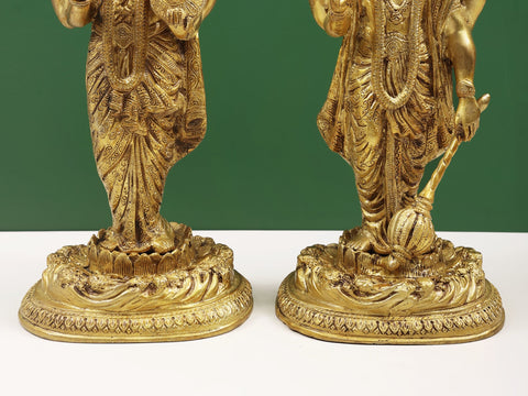 16" Lord Vishnu and Goddess Lakshmi Brass Sculpture