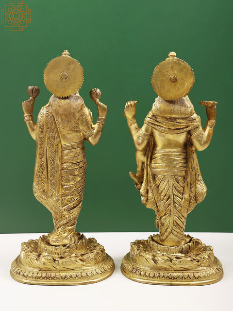 16" Lord Vishnu and Goddess Lakshmi Brass Sculpture