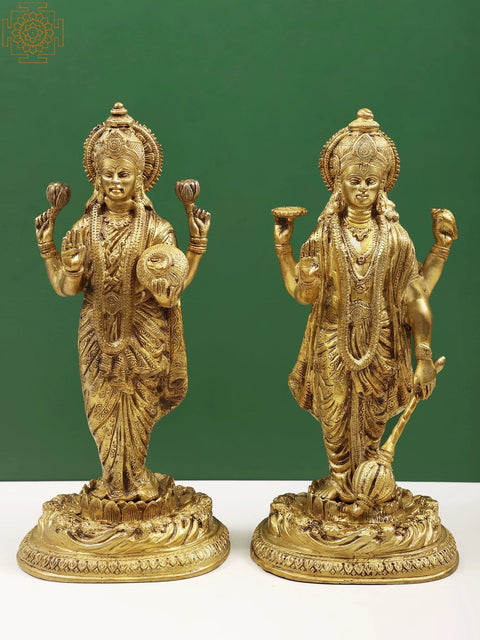 16" Lord Vishnu and Goddess Lakshmi Brass Sculpture