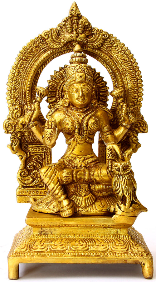7" Brass Goddess Lakshmi Statue with Owl Handmade