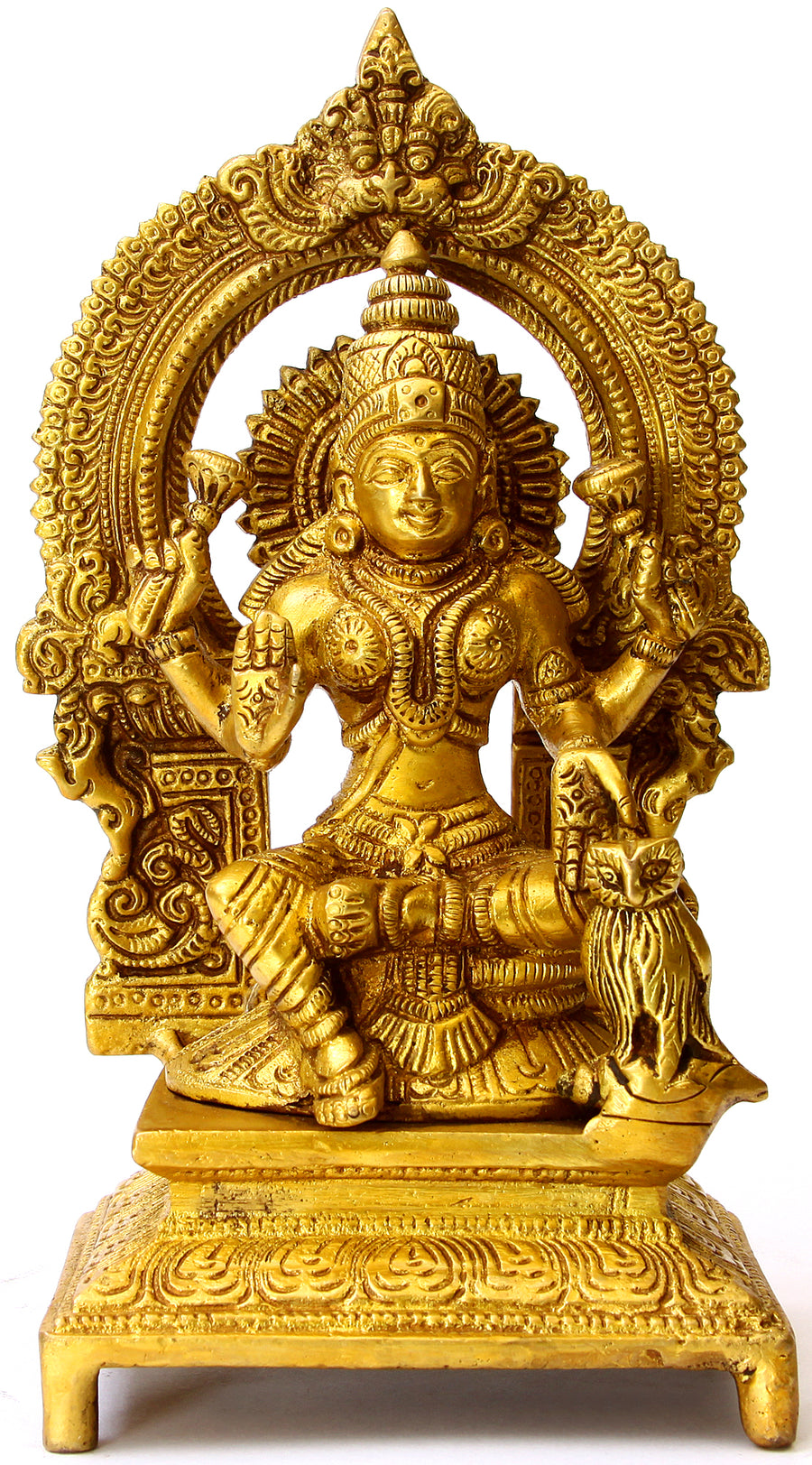 7" Brass Goddess Lakshmi Statue with Owl Handmade