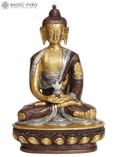 8" Lord Buddha Dhyana Mudra Brass Statue Handmade