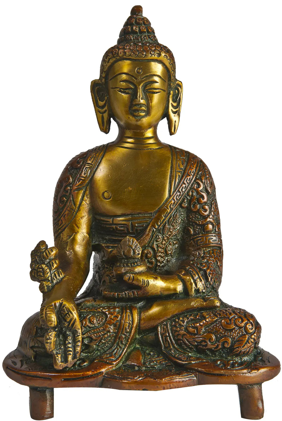 5" Handmade Medicine Buddha Brass Statue Tibetan Buddhist