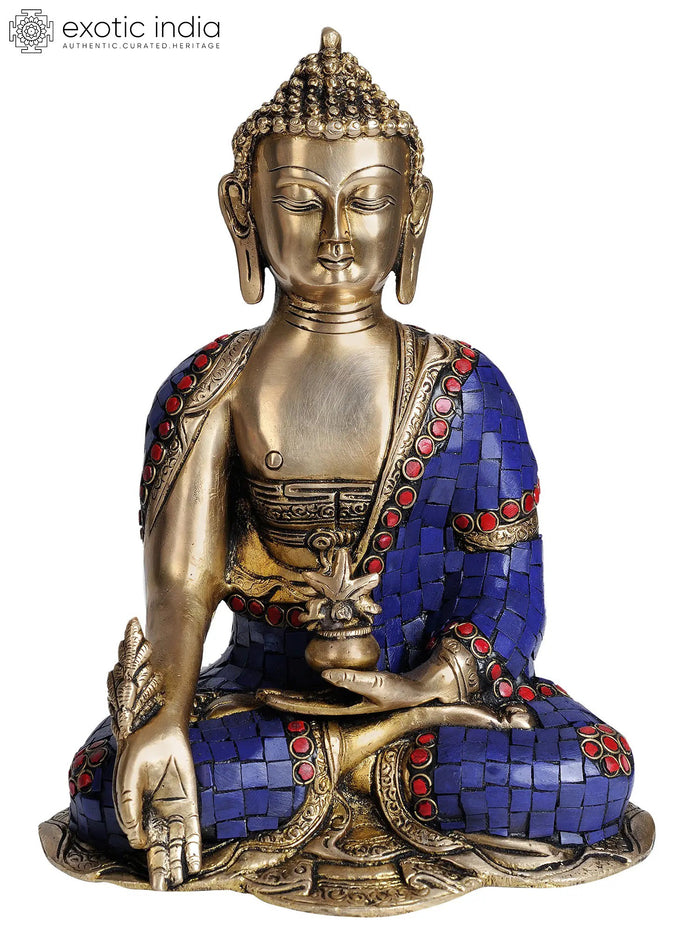 10" Lapis Healing Buddha Tibetan Brass Statue Handmade