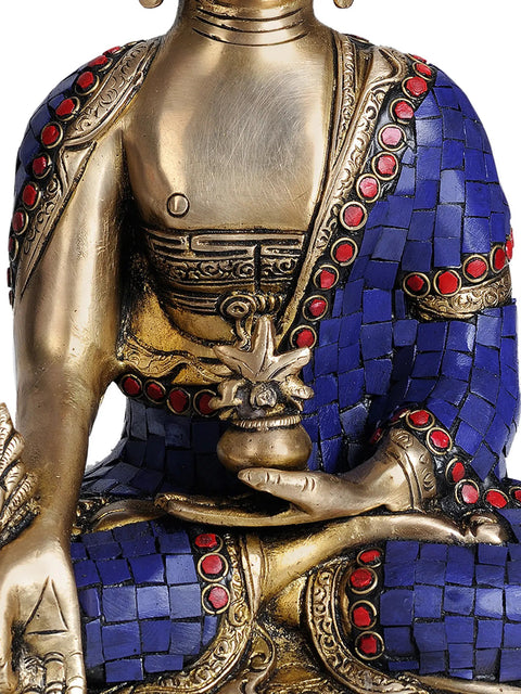 10" Tibetan Buddhist Deity Lapis Healing Buddha Brass Statue | Handmade | Made in India