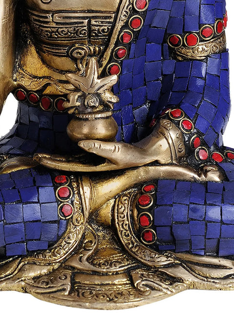 10" Tibetan Buddhist Deity Lapis Healing Buddha Brass Statue | Handmade | Made in India