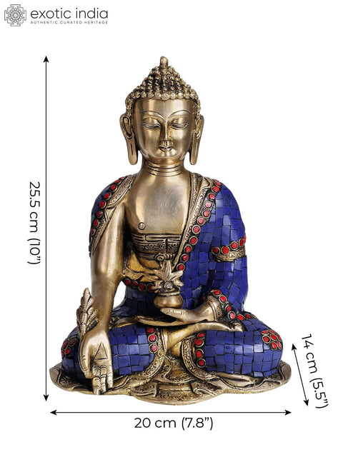 10" Tibetan Buddhist Deity Lapis Healing Buddha Brass Statue | Handmade | Made in India