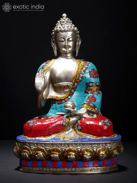 12" Brass Lord Buddha Idol in Vitarka Mudra | Handmade Tibetan Buddhist Deity Statue