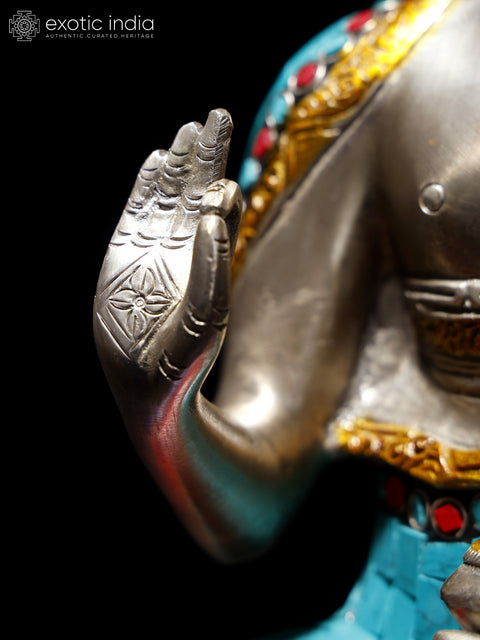 12" Brass Lord Buddha Idol in Vitarka Mudra | Handmade Tibetan Buddhist Deity Statue