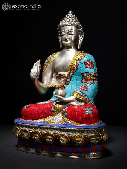 12" Brass Lord Buddha Idol in Vitarka Mudra | Handmade Tibetan Buddhist Deity Statue