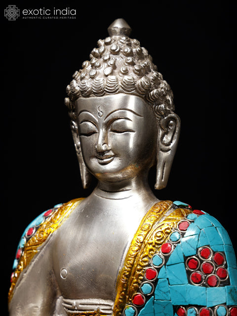 12" Brass Lord Buddha Idol in Vitarka Mudra | Handmade Tibetan Buddhist Deity Statue