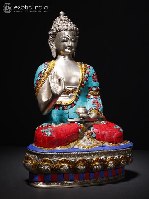 12" Brass Lord Buddha Idol in Vitarka Mudra | Handmade Tibetan Buddhist Deity Statue
