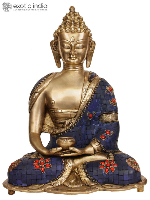 14" Meditating Buddha Brass Statue Handmade