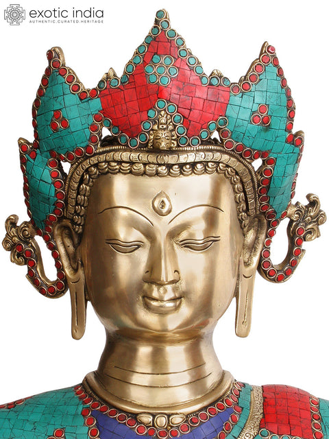 15" Crown Buddha Bust In Brass | Handmade | Made In India