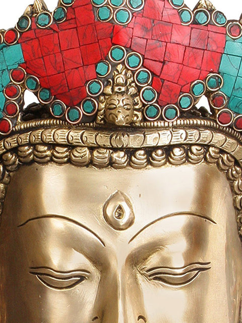 15" Crown Buddha Bust In Brass | Handmade | Made In India