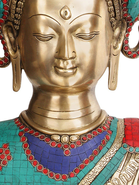 15" Crown Buddha Bust In Brass | Handmade | Made In India