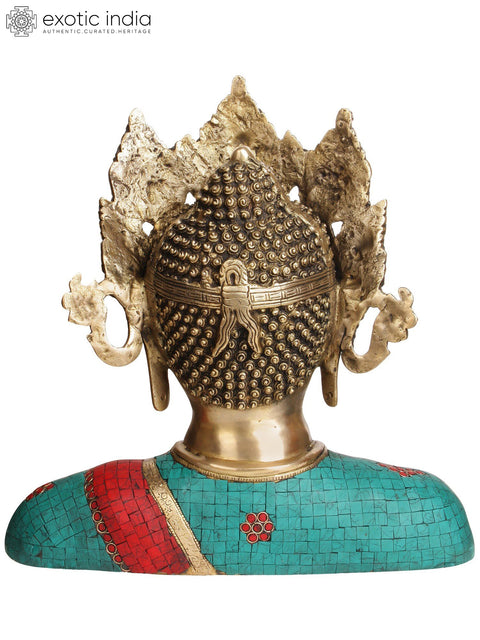 15" Crown Buddha Bust In Brass | Handmade | Made In India