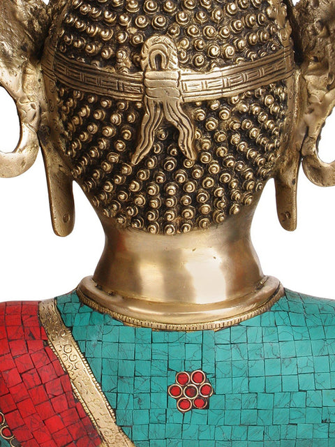 15" Crown Buddha Bust In Brass | Handmade | Made In India