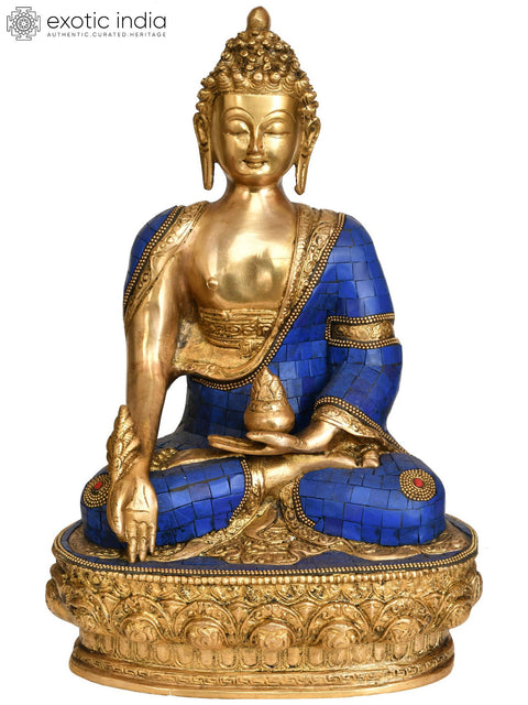 12" Tibetan Buddhist Deity Lapis Buddha Brass Statue | Handmade | Made in India