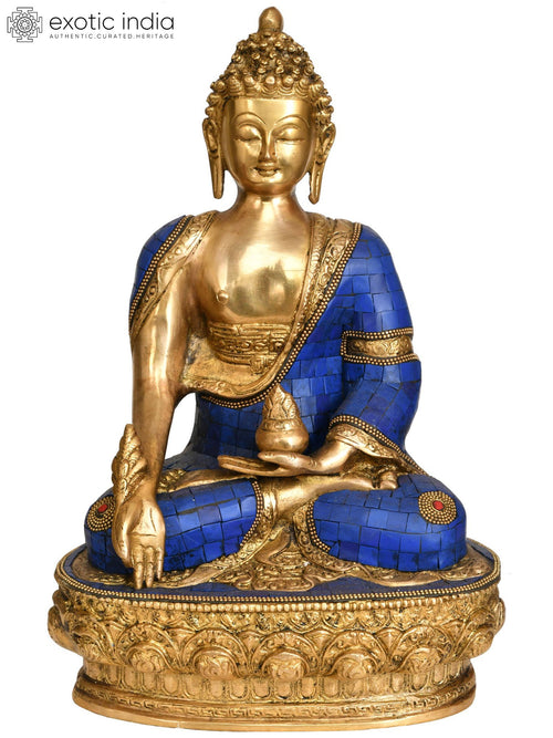 12" Tibetan Buddhist Lapis Buddha Handmade Brass Statue