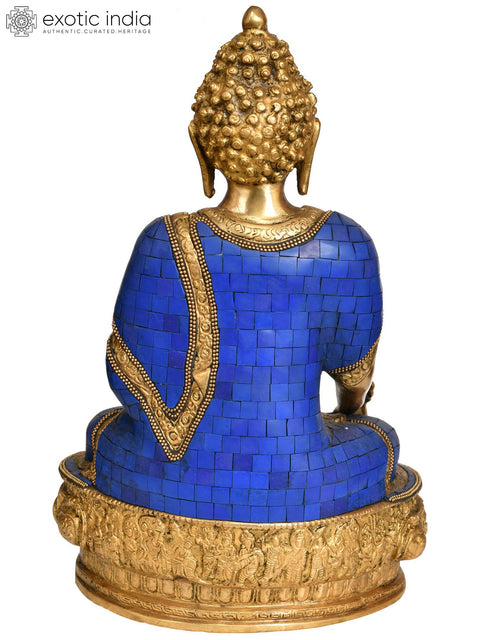 12" Tibetan Buddhist Deity Lapis Buddha Brass Statue | Handmade | Made in India