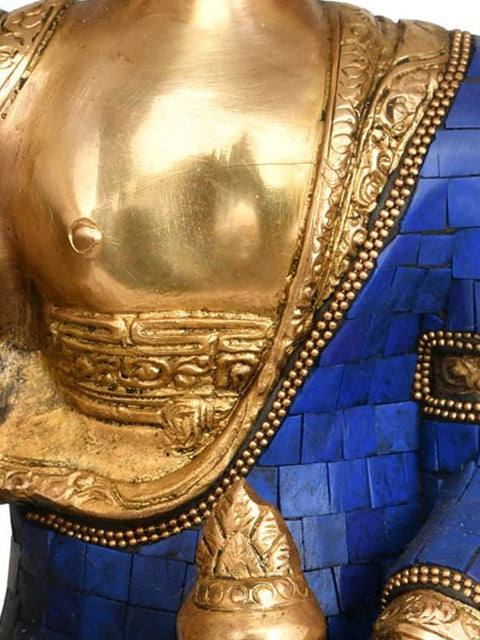 12" Tibetan Buddhist Deity Lapis Buddha Brass Statue | Handmade | Made in India