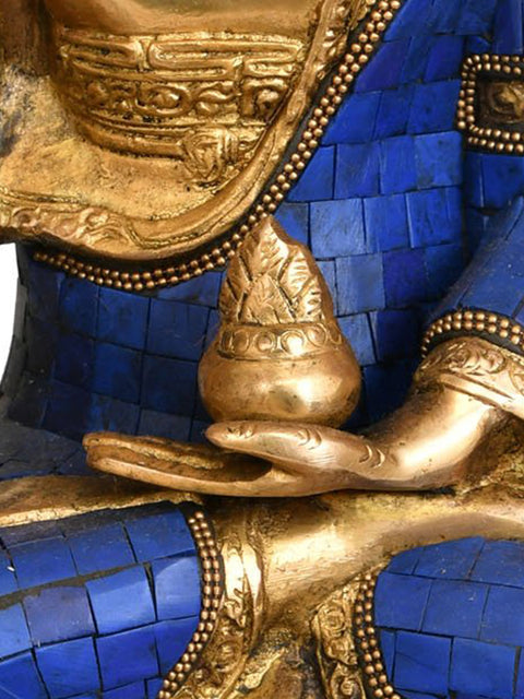 12" Tibetan Buddhist Deity Lapis Buddha Brass Statue | Handmade | Made in India
