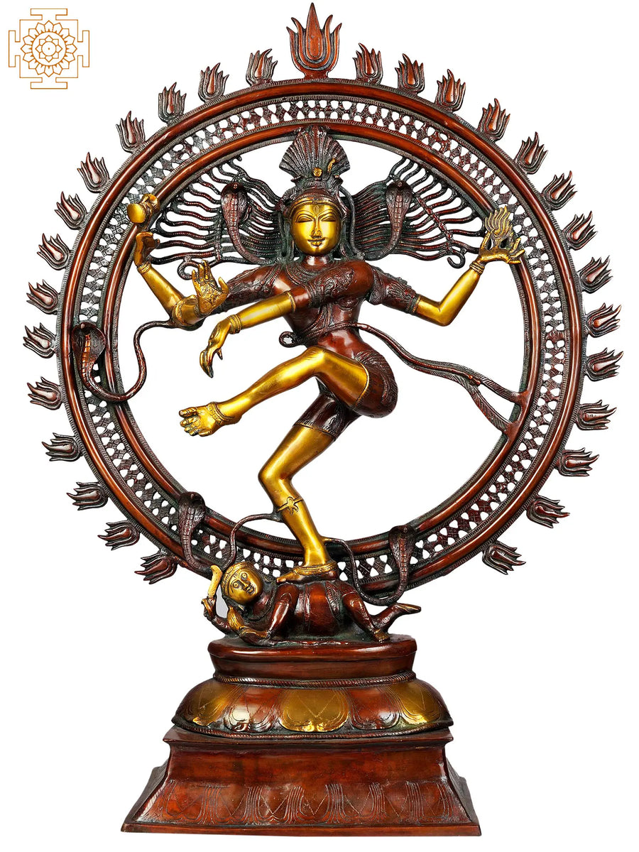 41" Large Nataraja Brass Statue Handmade in Golden and Brown Hues