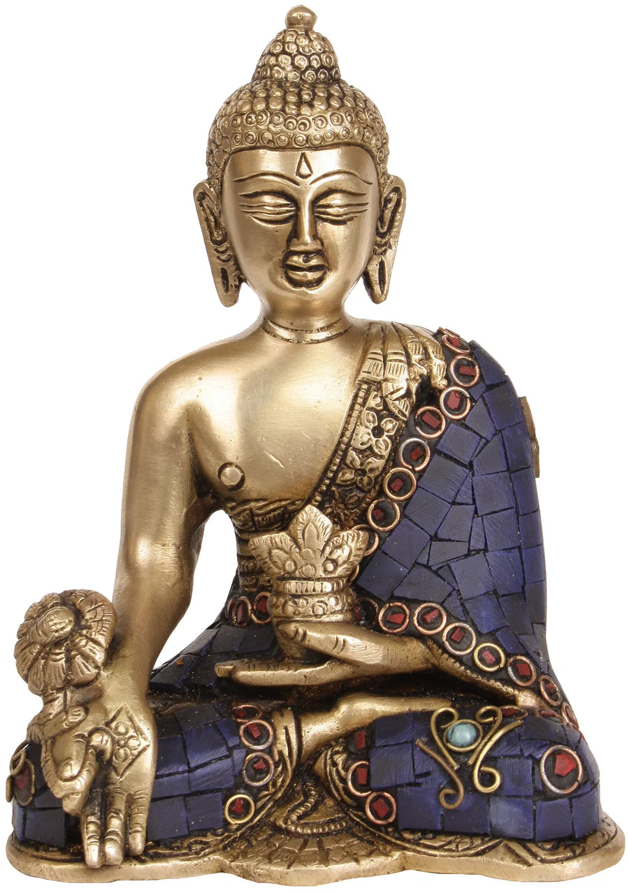 6" Lapis Healing Buddha Brass Idol for Meditation & Home Decor