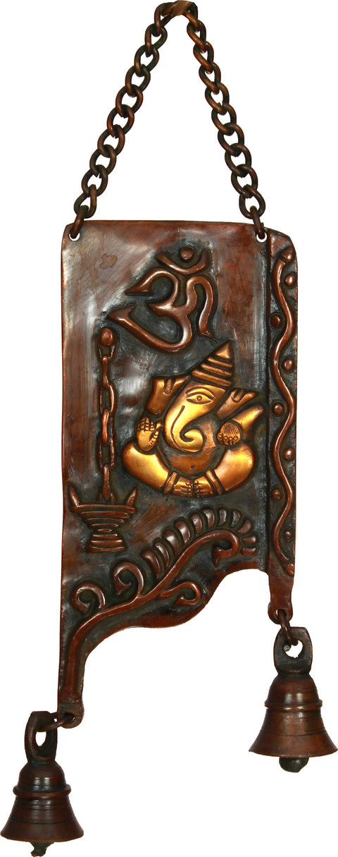 12" Om (AUM) Ganesha Wall Hanging Plate with Bells in Brass | Handmade | Made in India