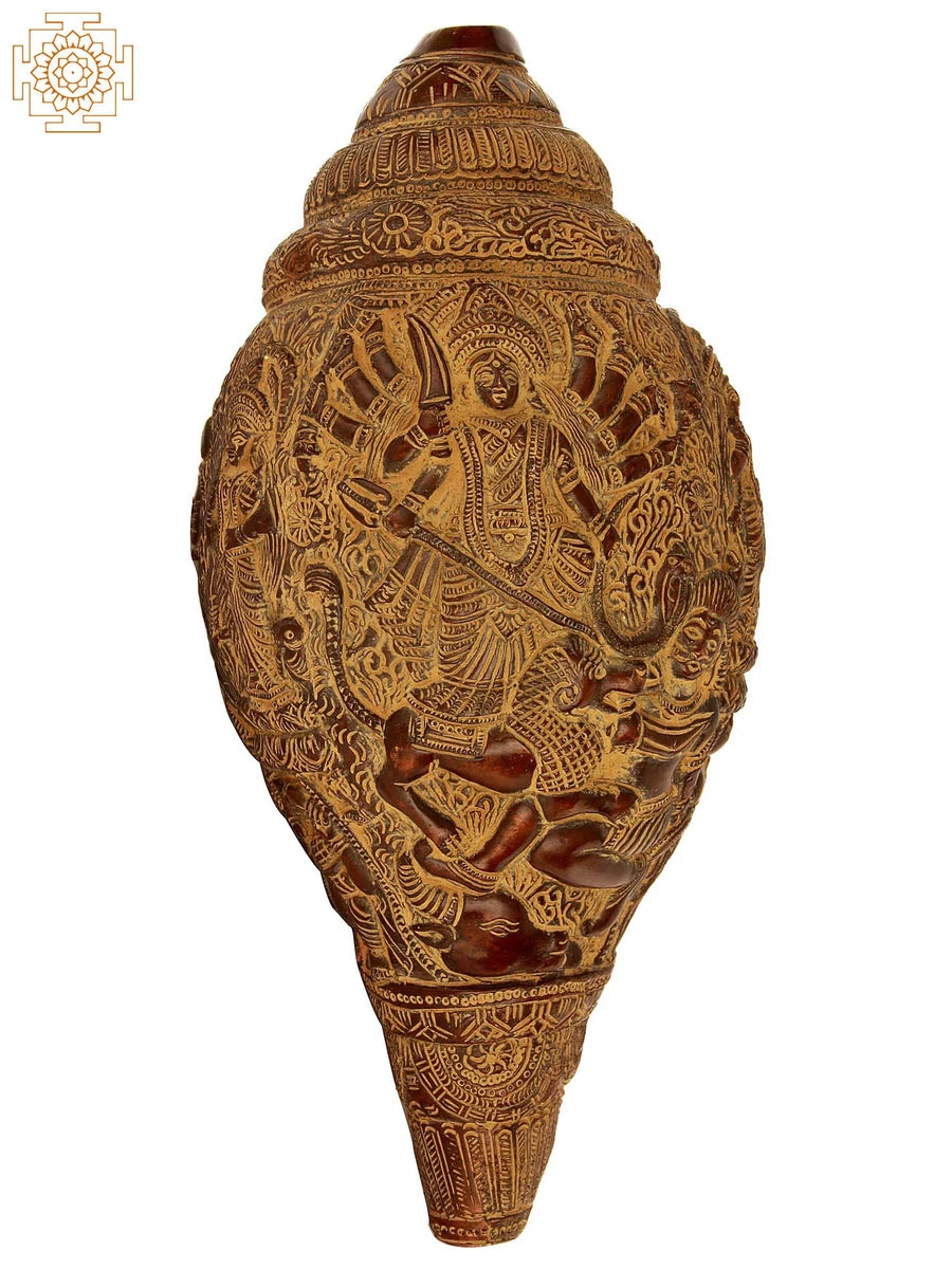10" Goddess Durga Brass Conch Statue Handmade