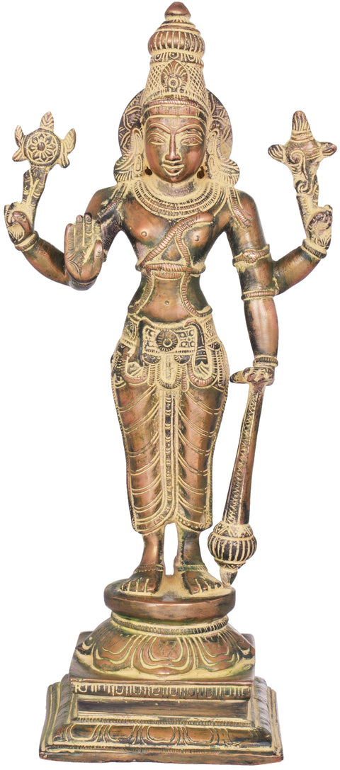 12" Lord Vishnu Idol | Handmade Brass Statue | Made in India