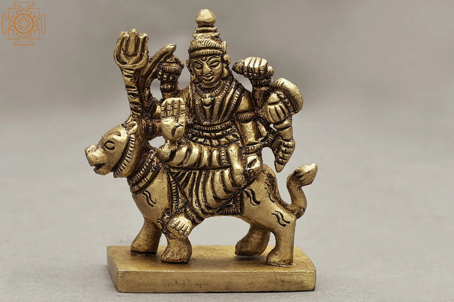 2" Goddess Durga Handmade Brass Statue