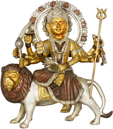 15" Mother Goddess Durga In Brass | Handmade | Made In India