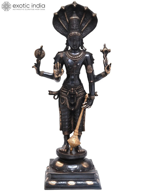 32" Large Handmade Chaturbhuja Vishnu Brass Statue