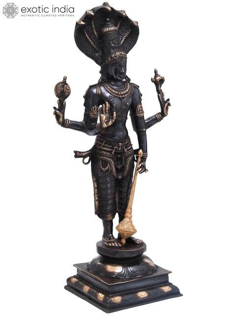 32" Large Size Chaturbhuja Vishnu in Brass | Handmade | Made In India