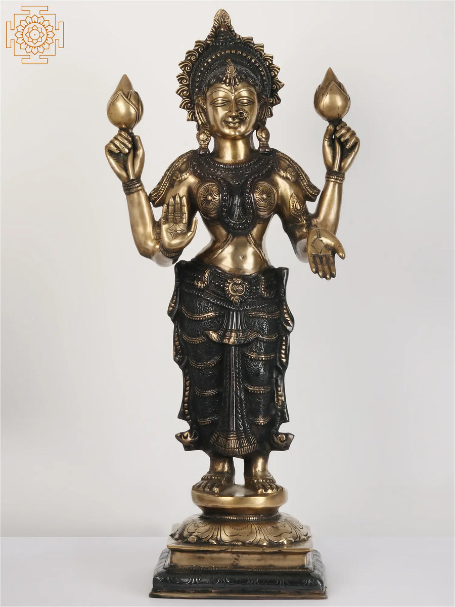 31" Four-Armed Standing Goddess Lakshmi Handmade Brass Statue