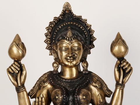 31" Large Size Four-Armed Standing Goddess Lakshmi Brass Statue