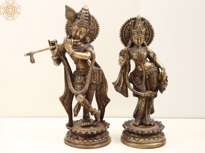 11" Standing Radha Krishna Handmade Brass Statue