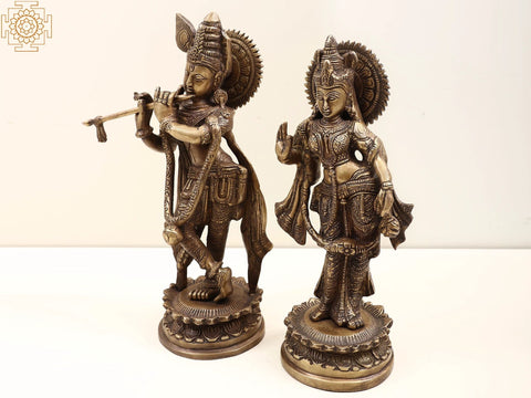 11" Standing Radha Krishna Brass Statue