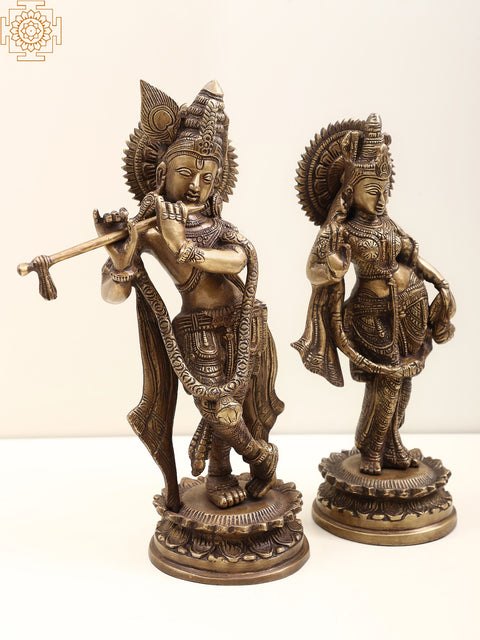 11" Standing Radha Krishna Brass Statue