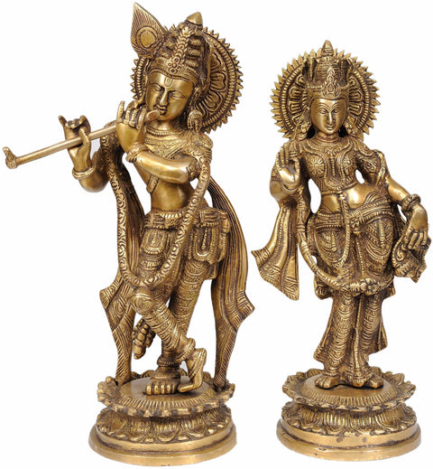 11" Standing Radha Krishna Brass Statue